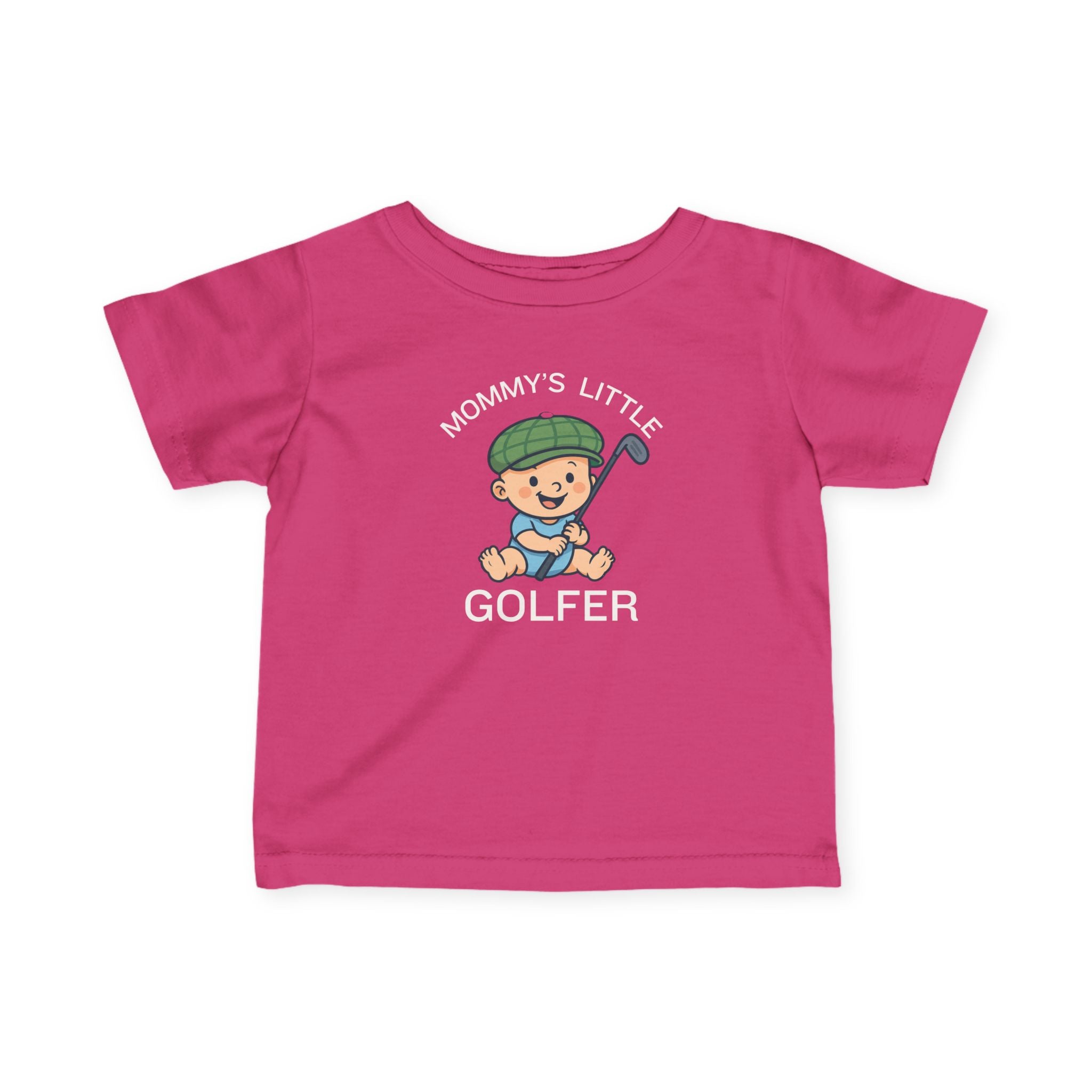 Mommy's Little Golfer - Infant Tee for boys in Hot Pink, great for casual wear. Find more fun golf focused products at oneforetheages.com