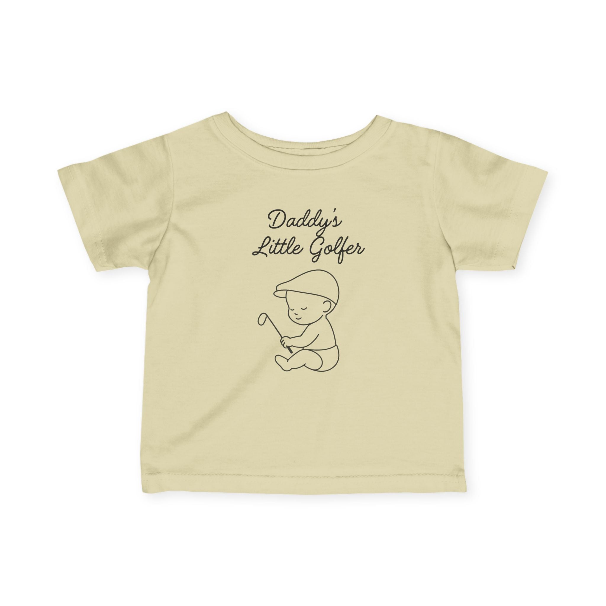 Daddy's Little Golfer - Baby T-shirt in Natural, great for casual wear. Find more fun golf focused products at oneforetheages.com