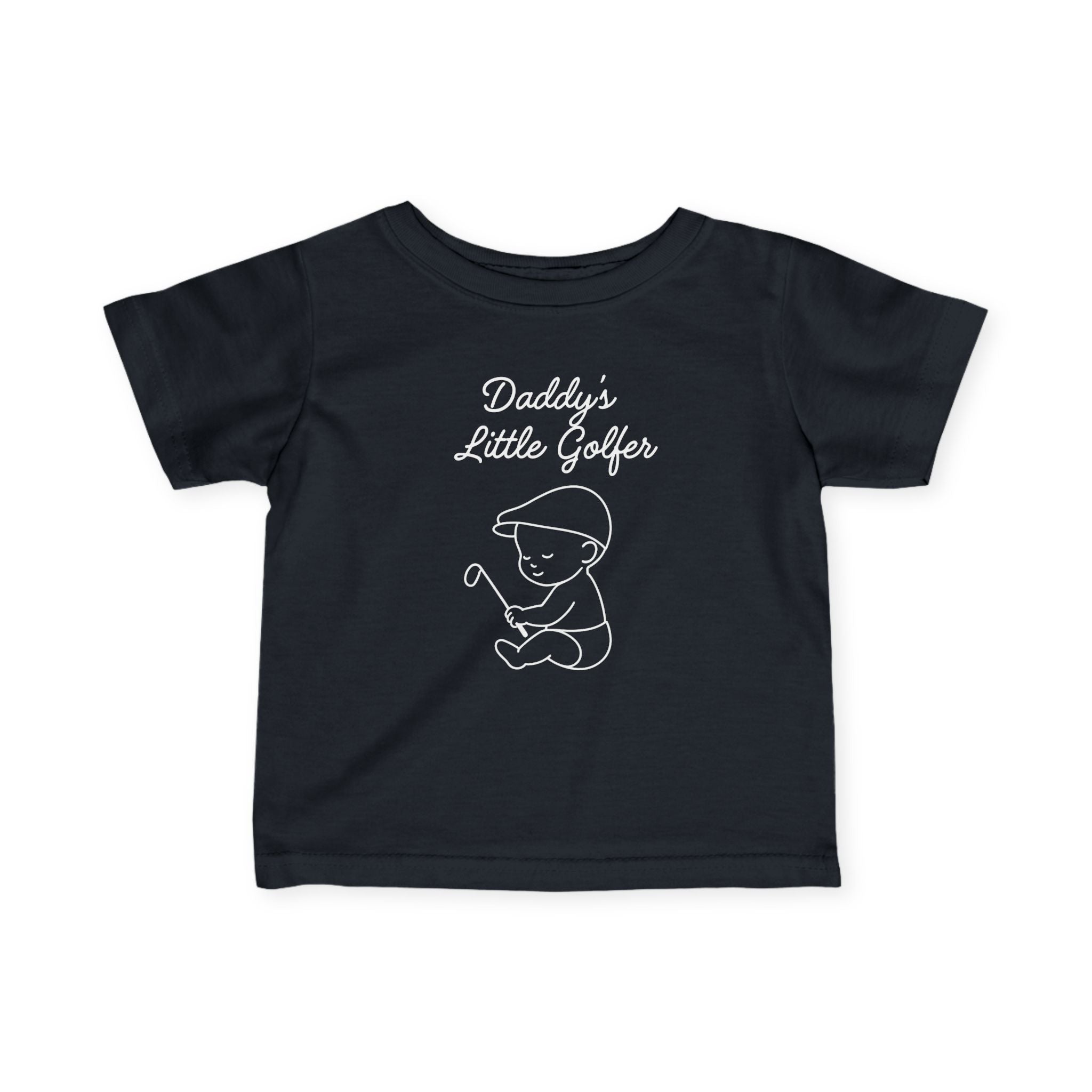 Daddy's Little Golfer - Baby T-shirt in Black, great for casual wear. Find more fun golf focused products at oneforetheages.com