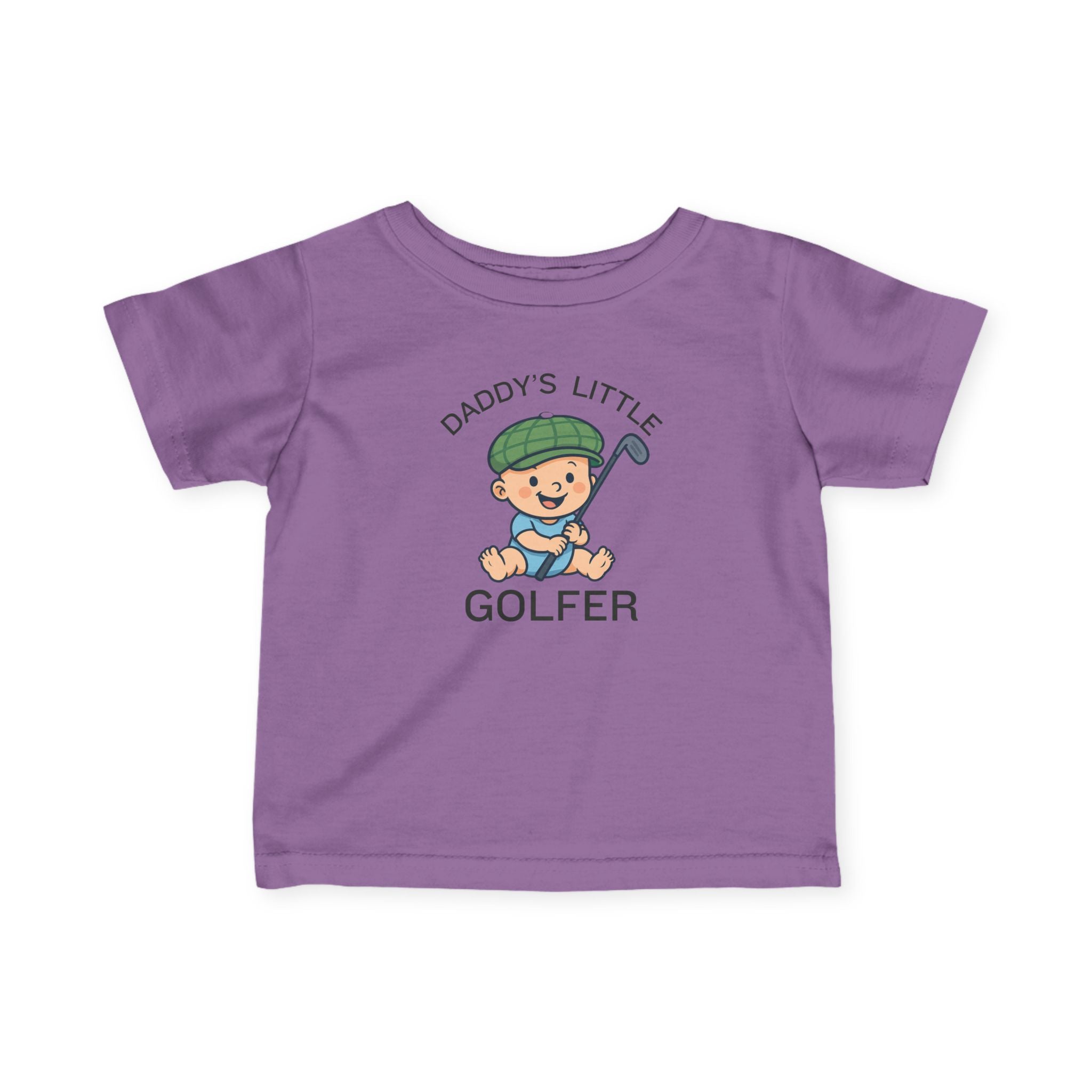 Daddy's Little Golfer - Infant Tee for boys in Lavender, great for casual wear. Find more fun golf focused products at oneforetheages.com