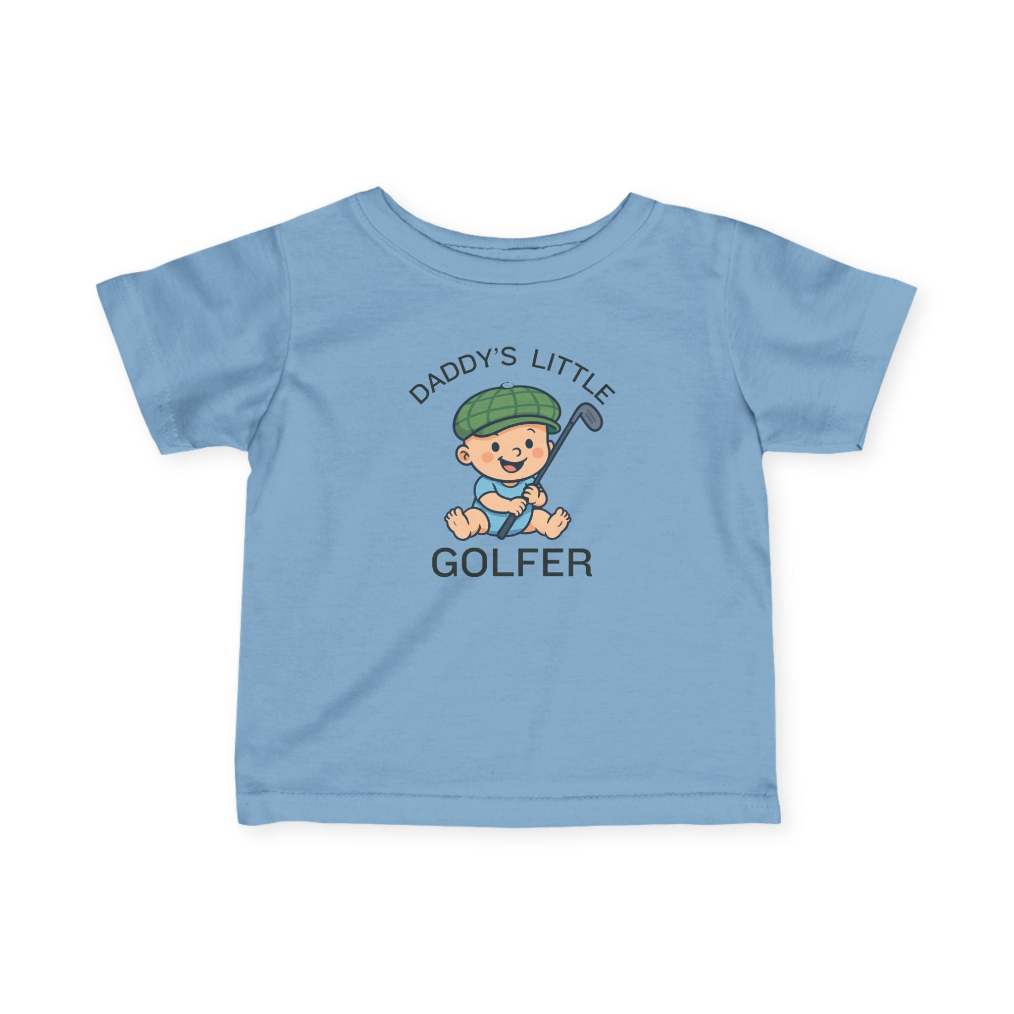 Daddy's Little Golfer - Infant Tee for boys in Light Blue, great for casual wear. Find more fun golf focused products at oneforetheages.com