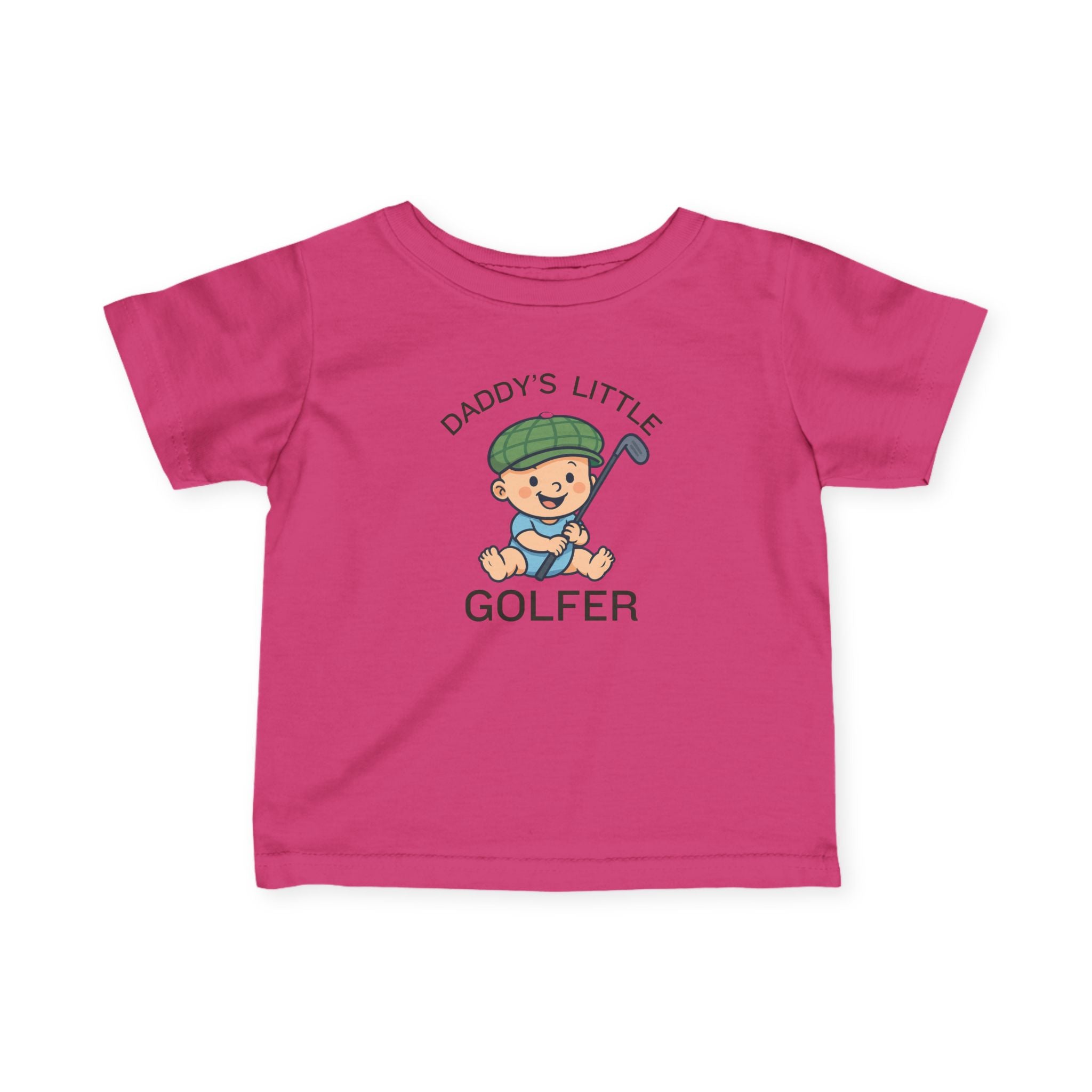 Daddy's Little Golfer - Infant Tee for boys in Hot Pink, great for casual wear. Find more fun golf focused products at oneforetheages.com
