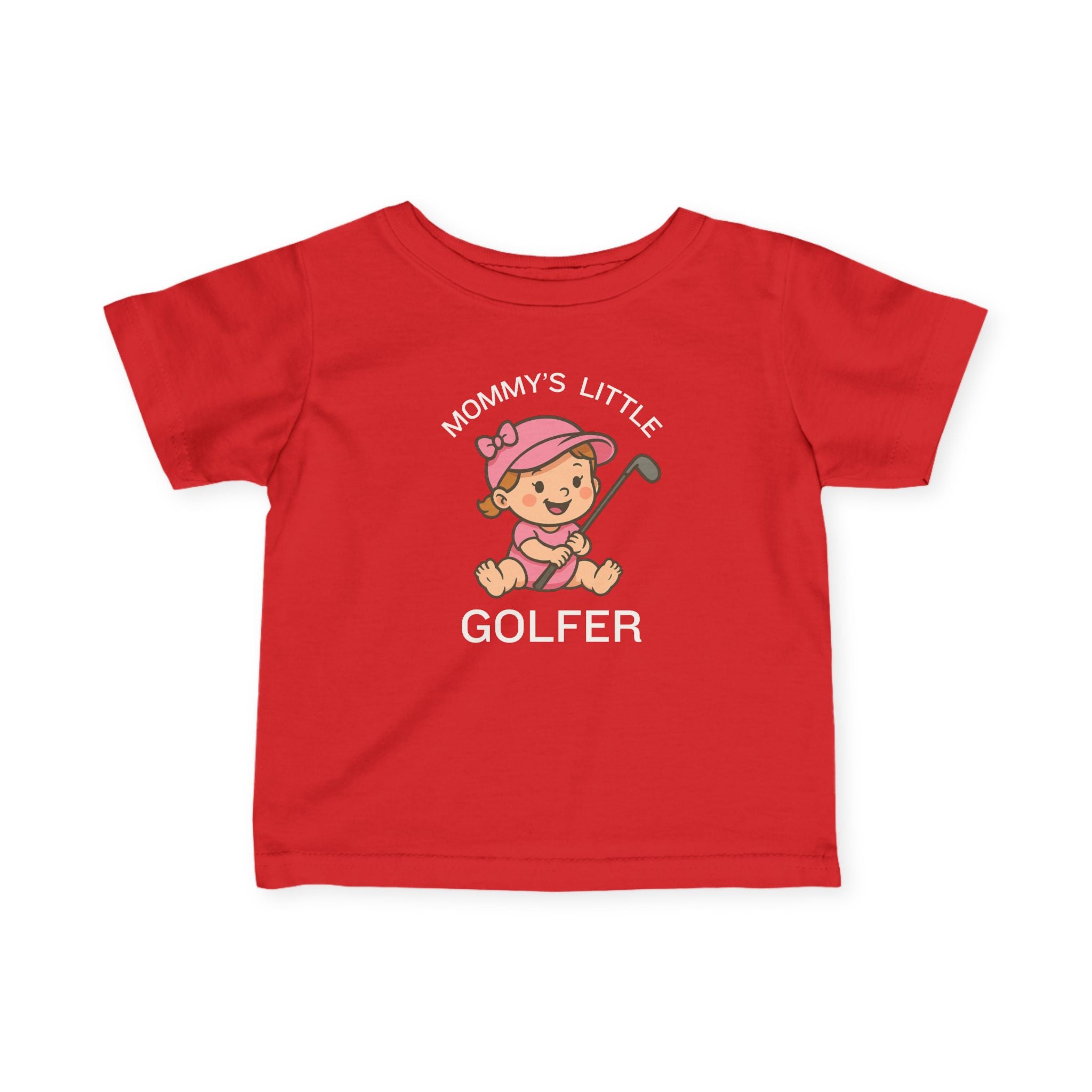 Mommy's Little Golfer - Infant Tee for girls in Red, great for casual wear. Find more fun golf focused products at oneforetheages.com