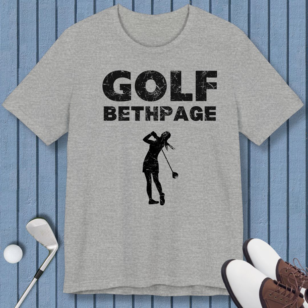 Golf Bethpage - Female T-shirt in Athletic Heather, great for casual wear. Find more fun golf focused products at oneforetheages.com