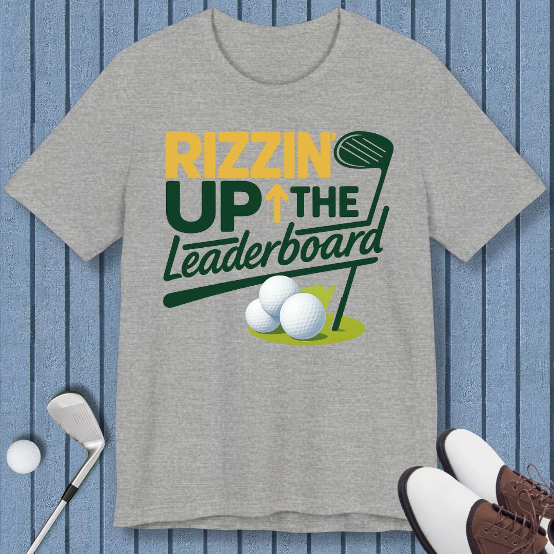 Rizzin' Up The Leaderboard - T-shirt in Athletic Heather, great for casual wear. Find more fun golf focused products at oneforetheages.com