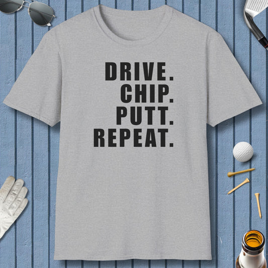 DRIVE CHIP PUTT REPEAT - Adult Golf T-Shirt in Sport Grey