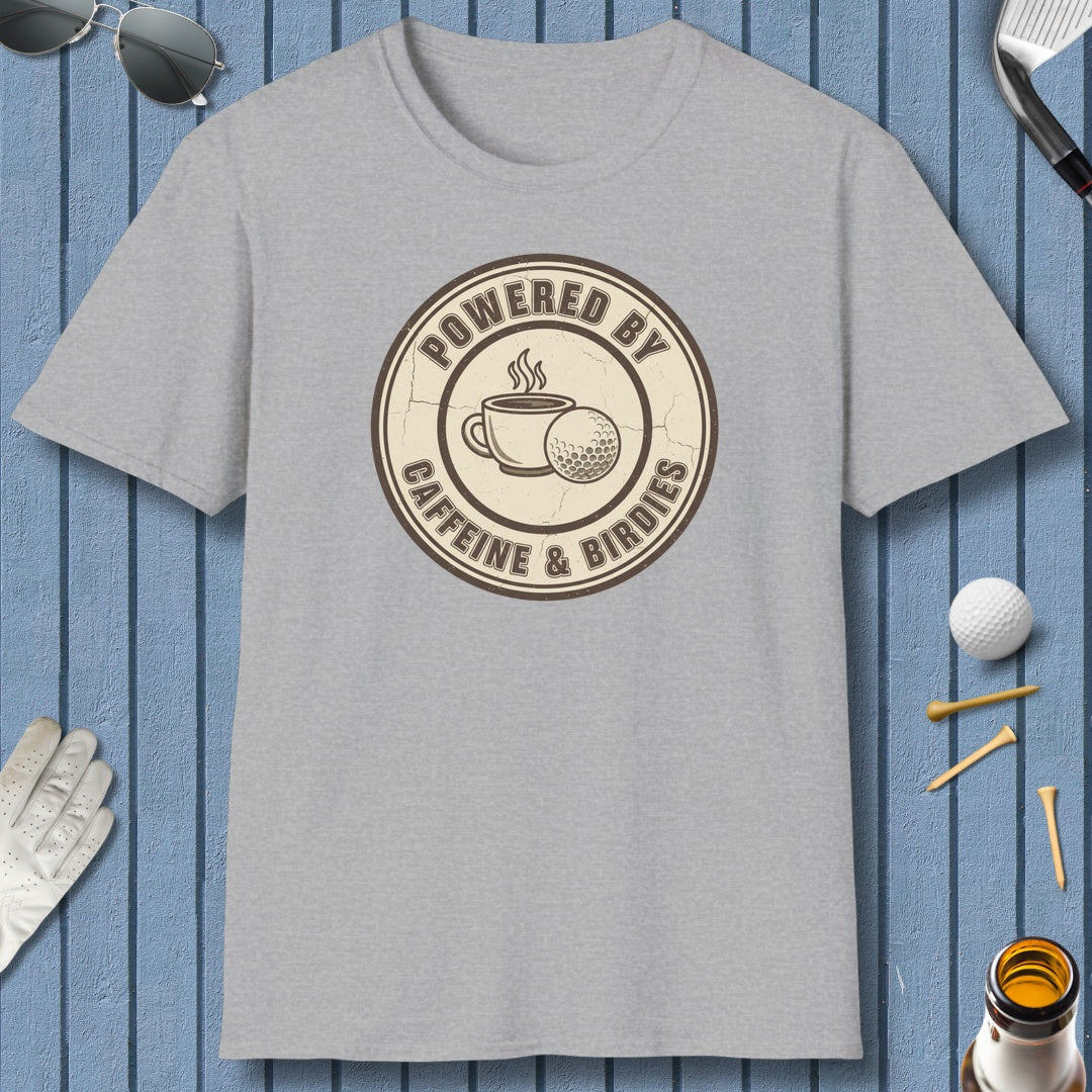 Powered by Caffeine & Birdies - Adult Golf T-Shirt in Sport Grey