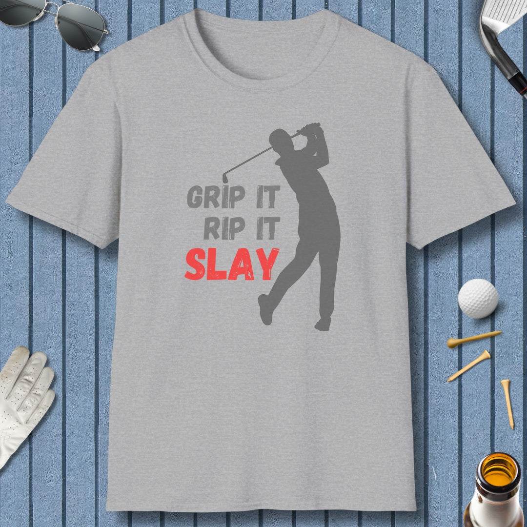 GRIP IT, RIP IT, SLAY (Male) - Adult Golf T-Shirt in Sport Grey