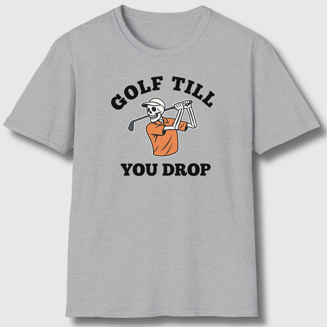 Golf Till You Drop - Adult Golf T-Shirt in Athletic Heather