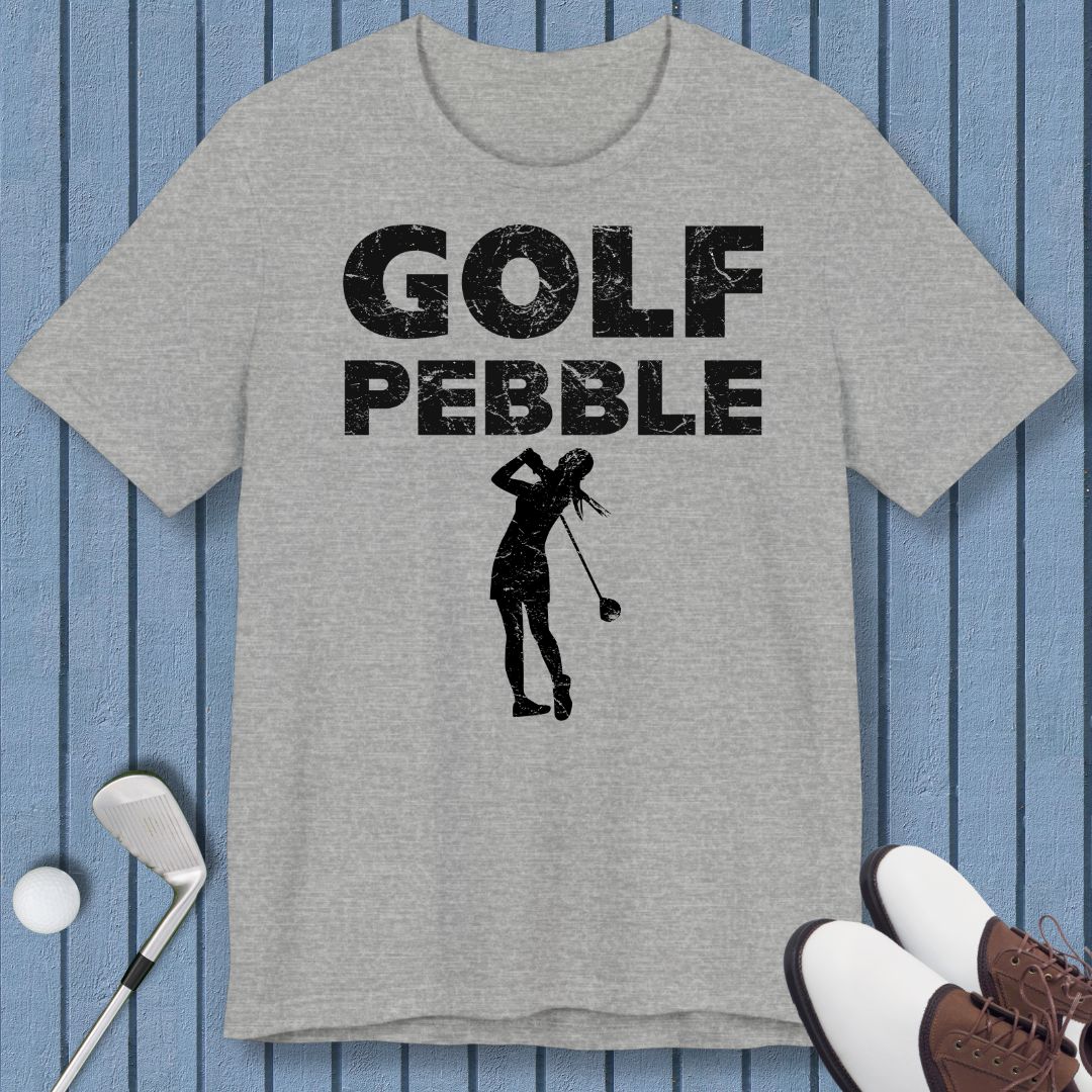 Golf Pebble - Female T-shirt in Athletic Heather, great for casual wear. Find more fun golf focused products at oneforetheages.com