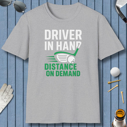 Driver in Hand - Distance on Demand - Adult Golf T-Shirt in Sport Grey