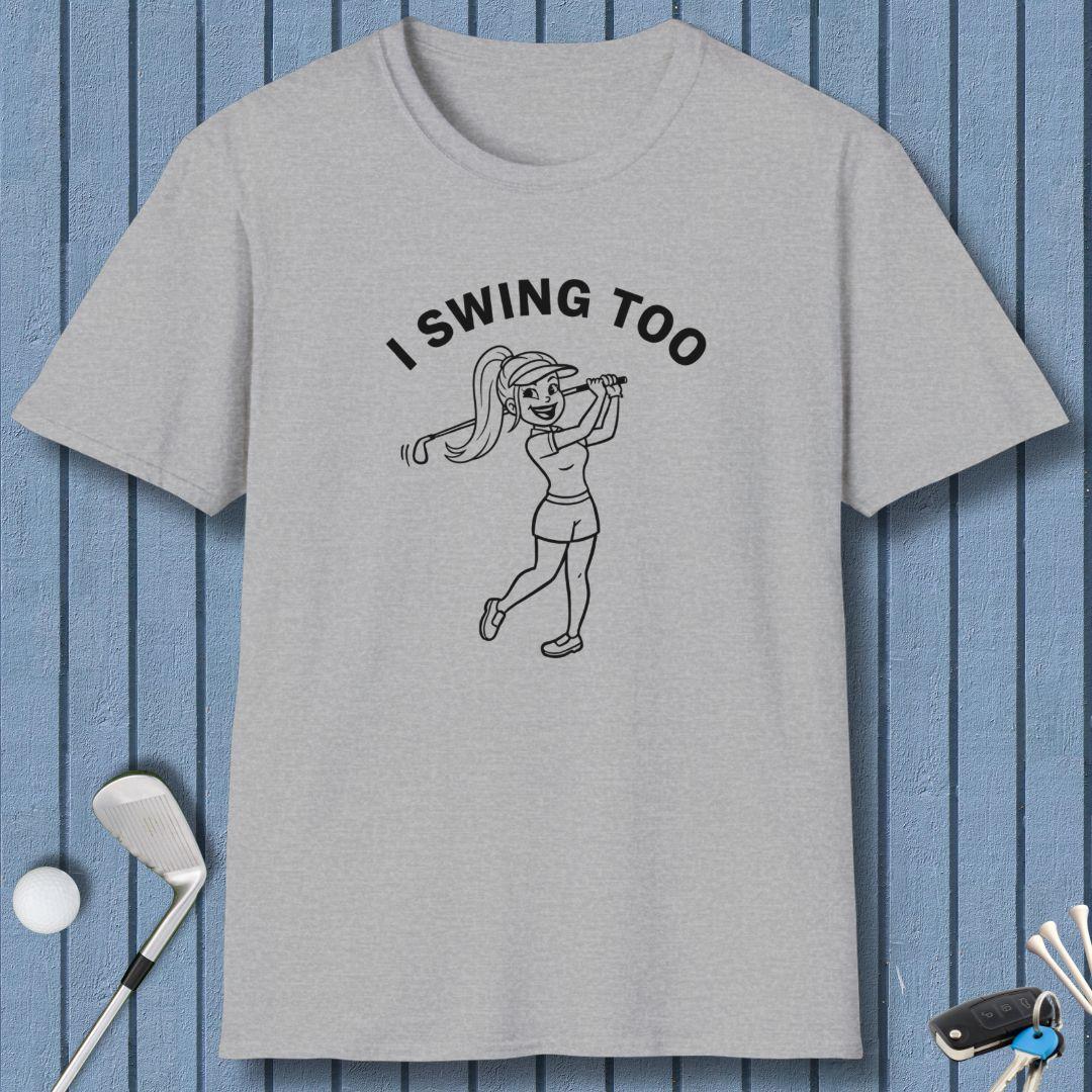 Retro “I SWING TOO” Women’s Golf T-Shirt – Funny Vintage Golf Design