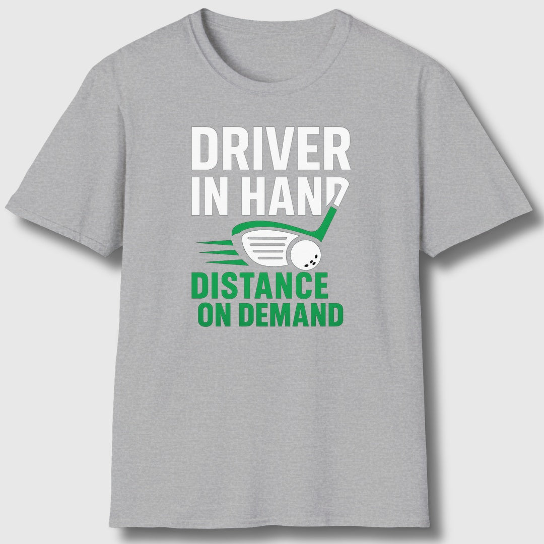 Driver in Hand - Distance on Demand - Adult Golf T-Shirt in Athletic Heather