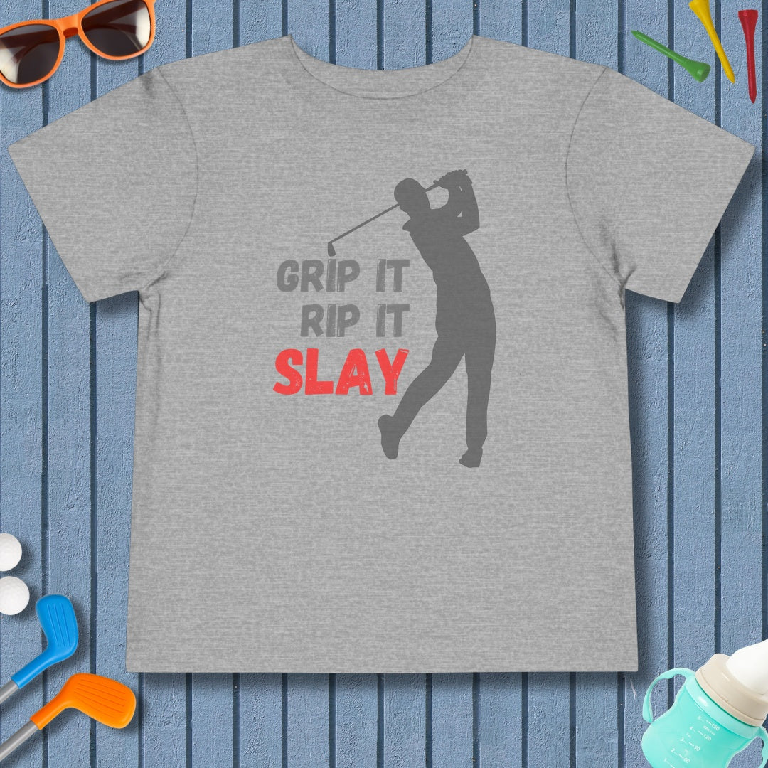 GRIP IT, RIP IT, SLAY (Male) - Toddler Golf T-Shirt in Athletic Heather
