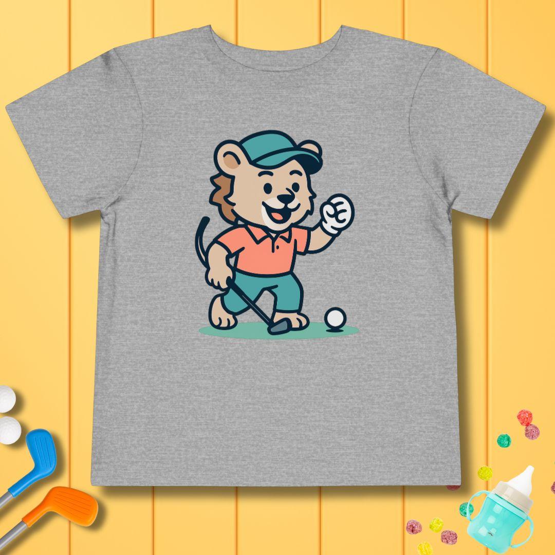 Fist Pumping Lion in Athletic Heather, great for casual wear. Find more fun golf focused products at oneforetheages.com