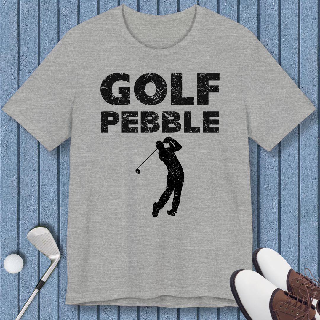 Golf Pebble - Male T-shirt in Athletic Heather, great for casual wear. Find more fun golf focused products at oneforetheages.com
