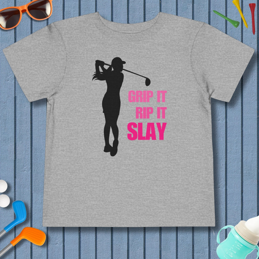 GRIP IT, RIP IT, SLAY (Female) - Toddler Golf T-Shirt in Athletic Heather