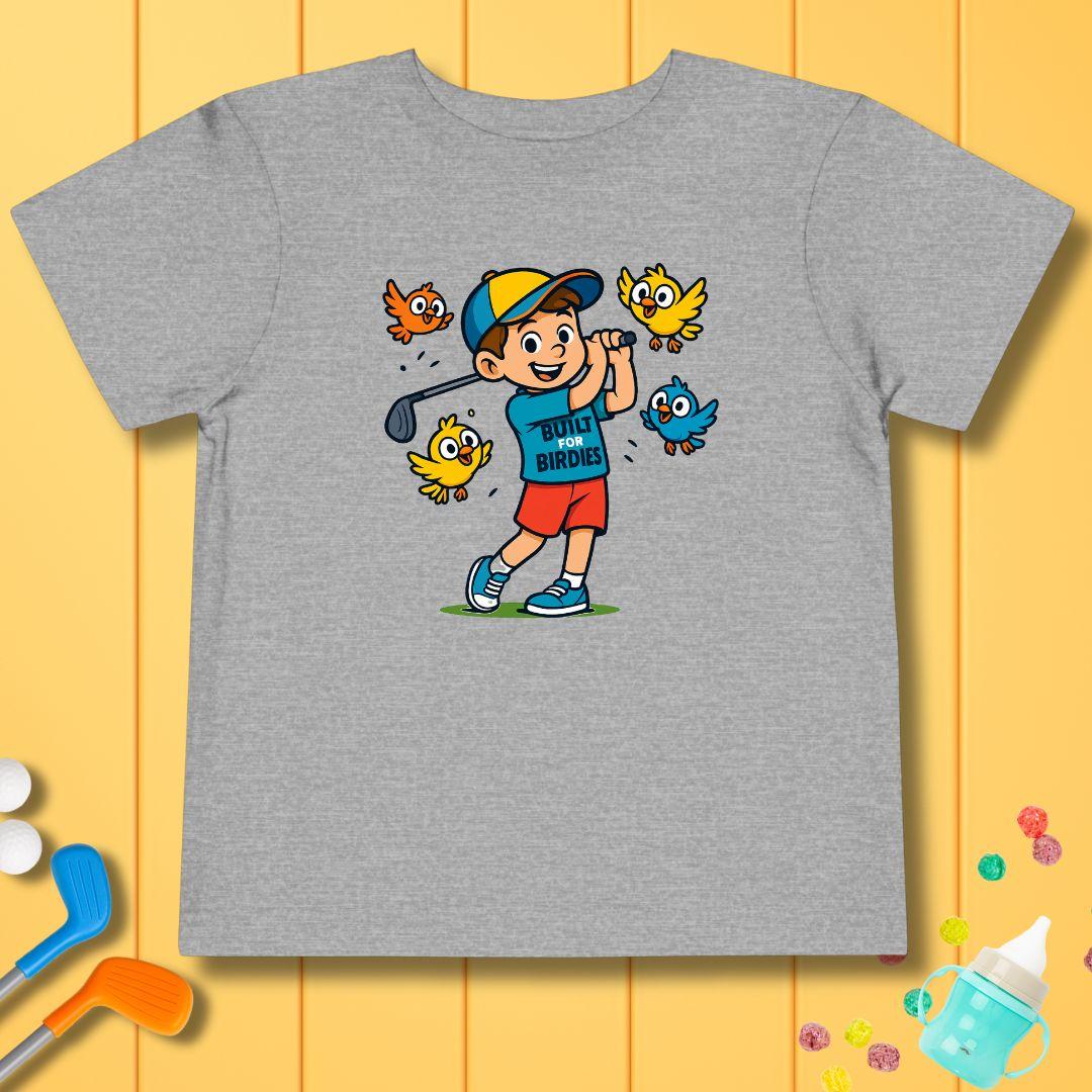 Built for Birdies Toddler T-Shirt in Athletic Heather, great for casual wear. Find more fun golf focused products at oneforetheages.com