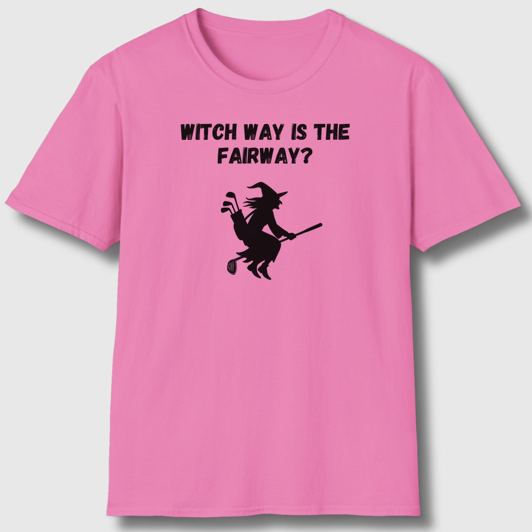 Witch Way is the Fairway - Adult Golf T-Shirt in Azalia