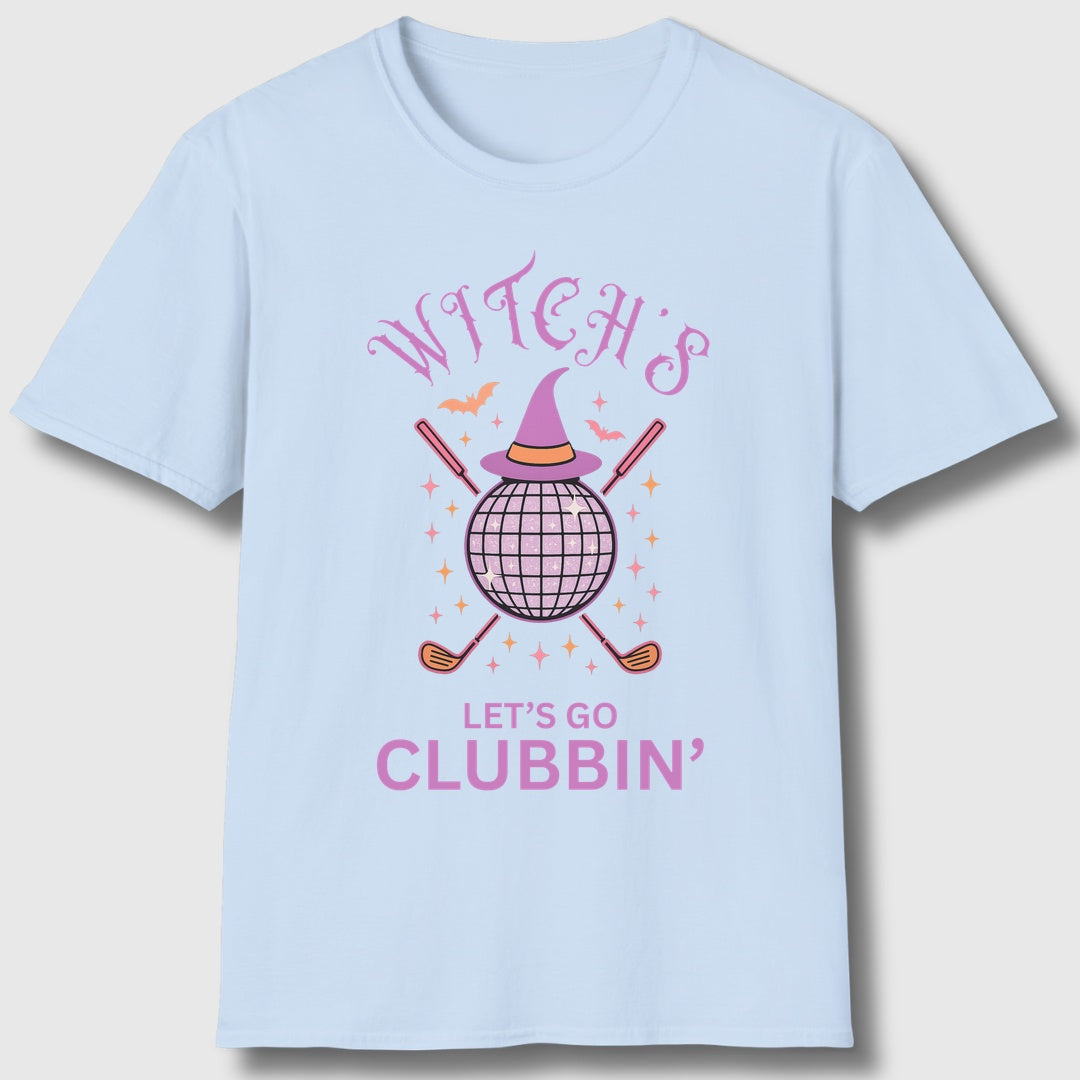 Witches, Let's Go Clubbin'! - Adult Golf T-Shirt in Baby Blue