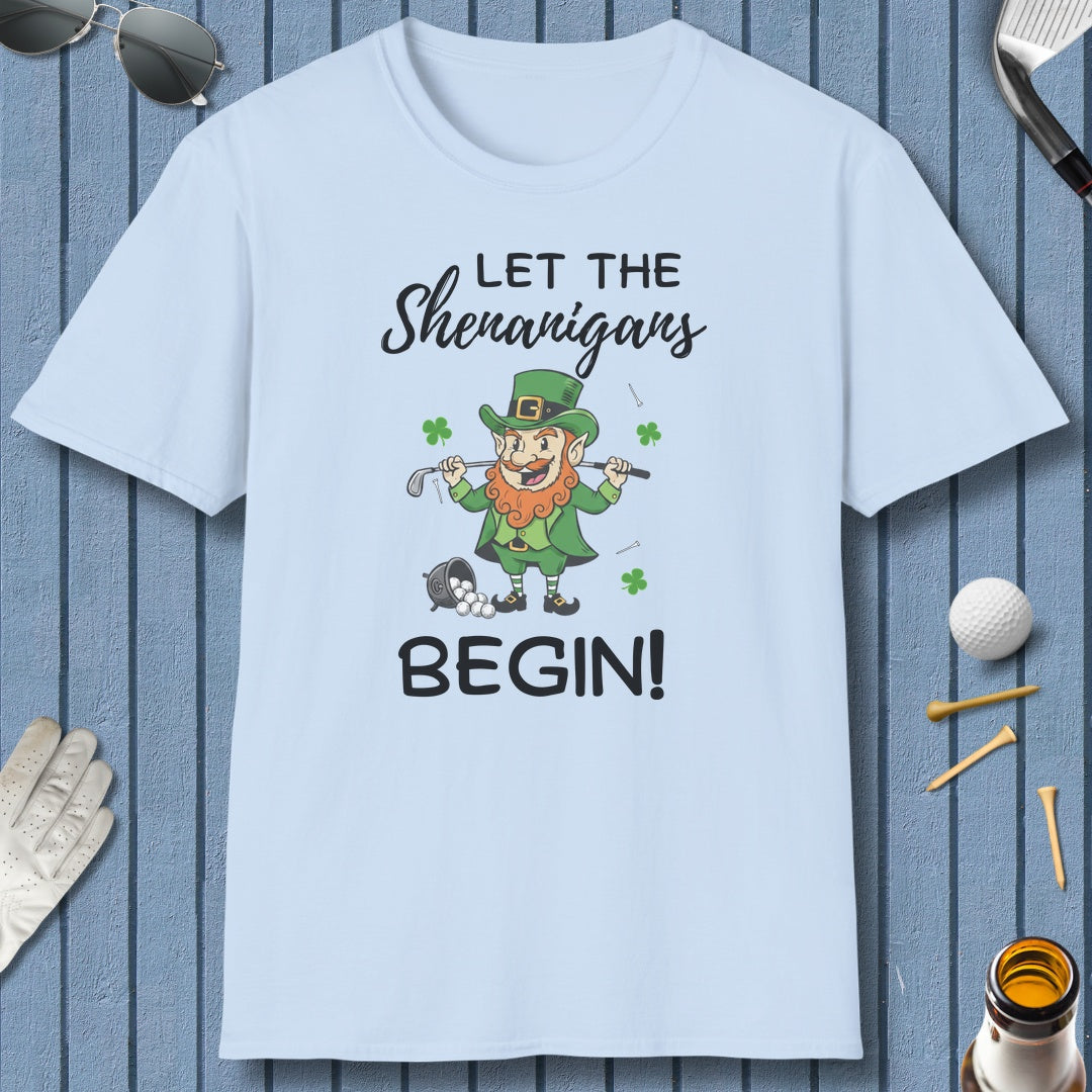 Let The Shenanigans Begin - Adult Golf T-Shirt in Light Blue