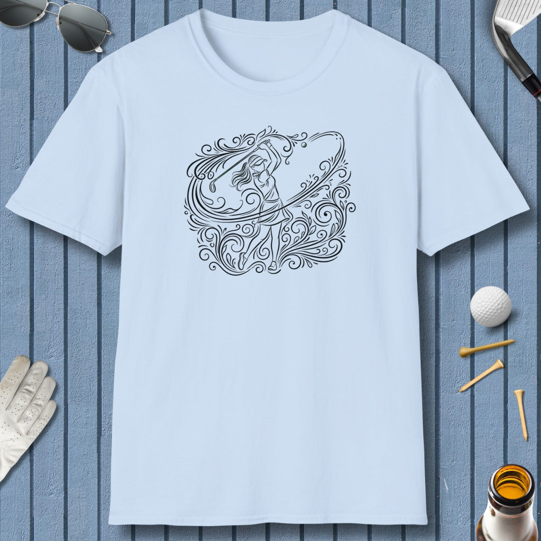 EVERY SWING TELLS A STORY - Women's Golf Vine Art - Adult Golf T-Shirt in Baby Blue