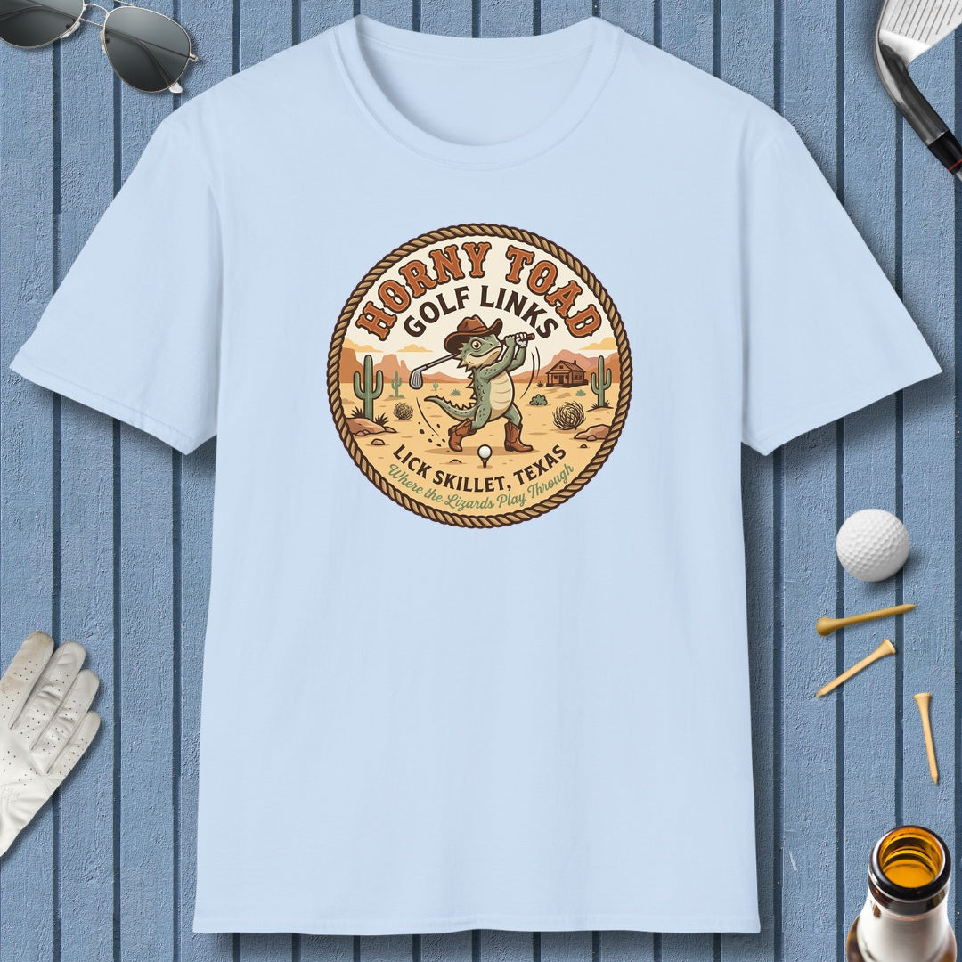 Horny Toad Golf Links - Lick Skillet, Texas - Adult Golf T-Shirt in Baby Blue
