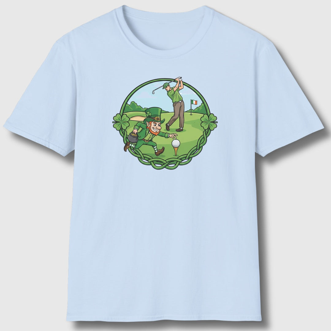 The Leprechaun Stole My Ball! - Adult Golf T-Shirt in Baby Blue