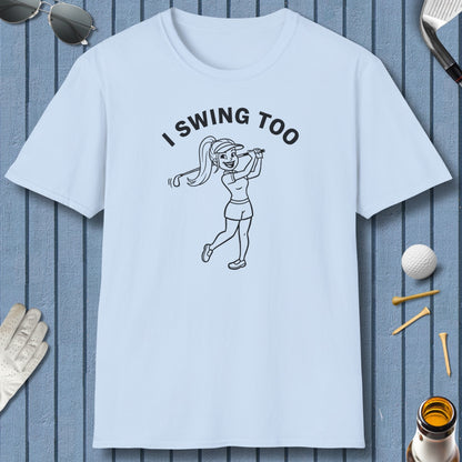 Retro I SWING TOO Women's Golf T-Shirt - Adult Golf T-Shirt in Light Blue