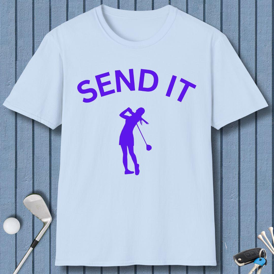 SEND IT - Female - T-Shirt in Light Blue, great for casual wear. Find more fun golf focused products at oneforetheages.com