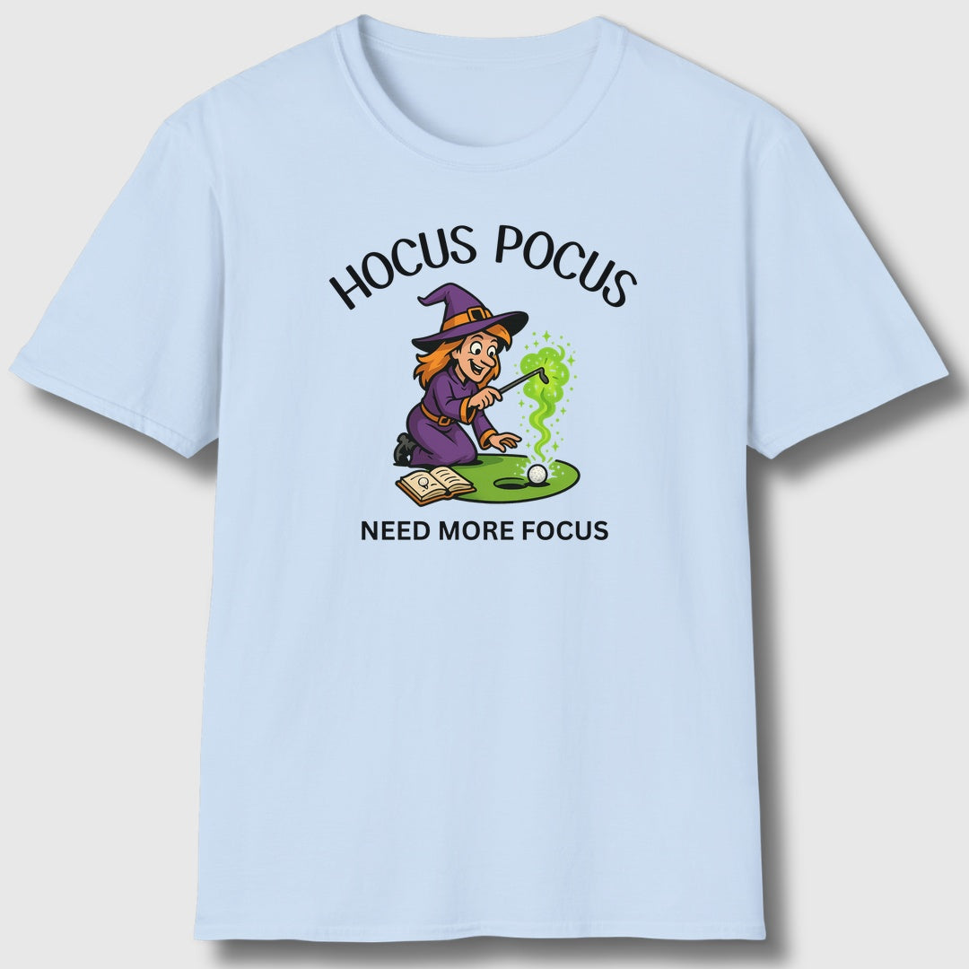 Hocus Pocus, Need More Focus - Adult Golf T-Shirt in Baby Blue
