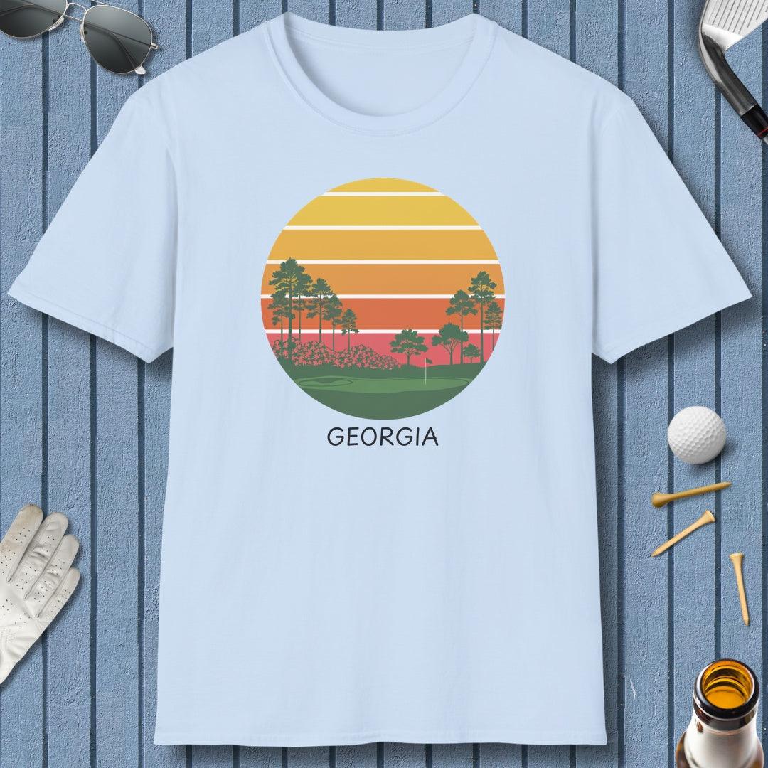 Retro Sunset - Georgia - Adult Golf T-Shirt in Light Blue
