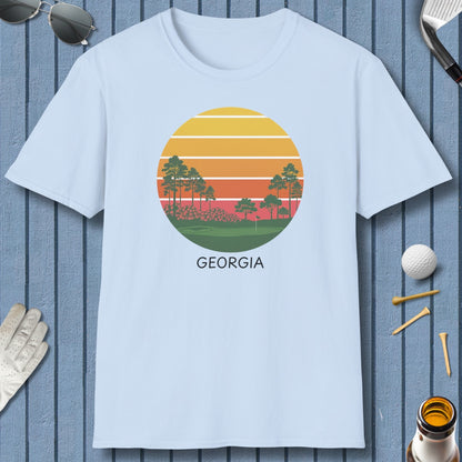 Retro Sunset - Georgia - Adult Golf T-Shirt in Light Blue