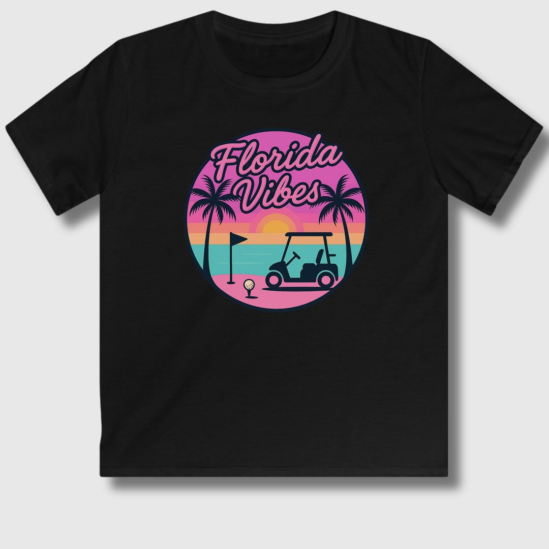 Golf Vibes - Florida Sunshine Edition - Youth Golf T-Shirt in Black