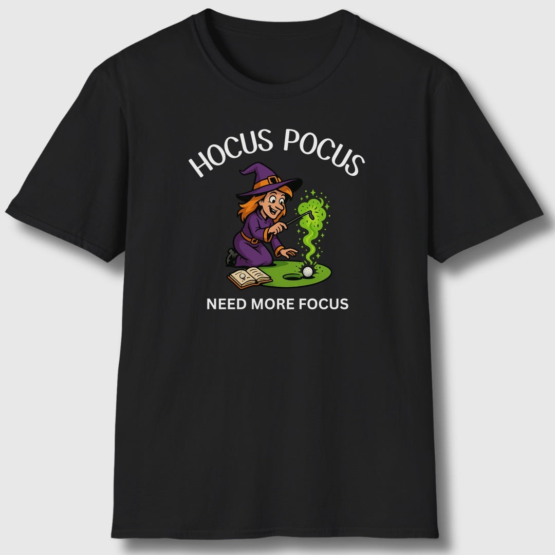 Hocus Pocus, Need More Focus - Adult Golf T-Shirt in Black