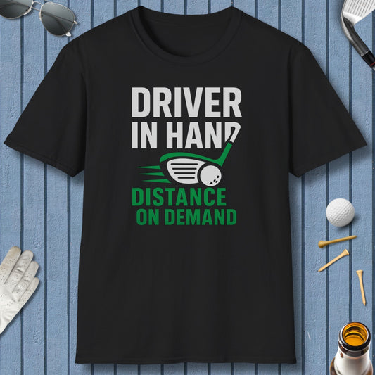 Driver in Hand - Distance on Demand - Adult Golf T-Shirt in Black