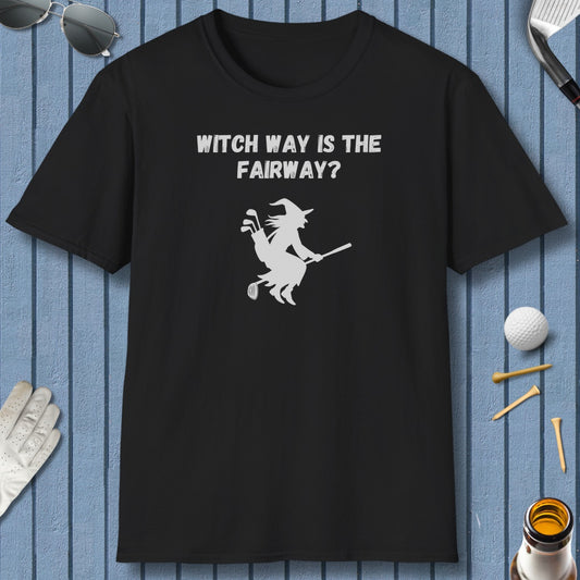 Witch Way is the Fairway - Adult Golf T-Shirt in Black