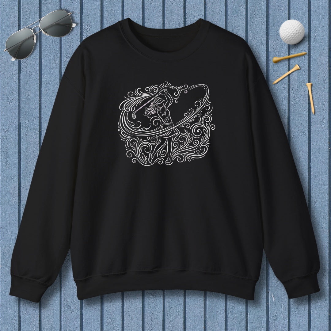 EVERY SWING TELLS A STORY - Women's Golf Vine Art - Adult Golf Sweatshirt in Black