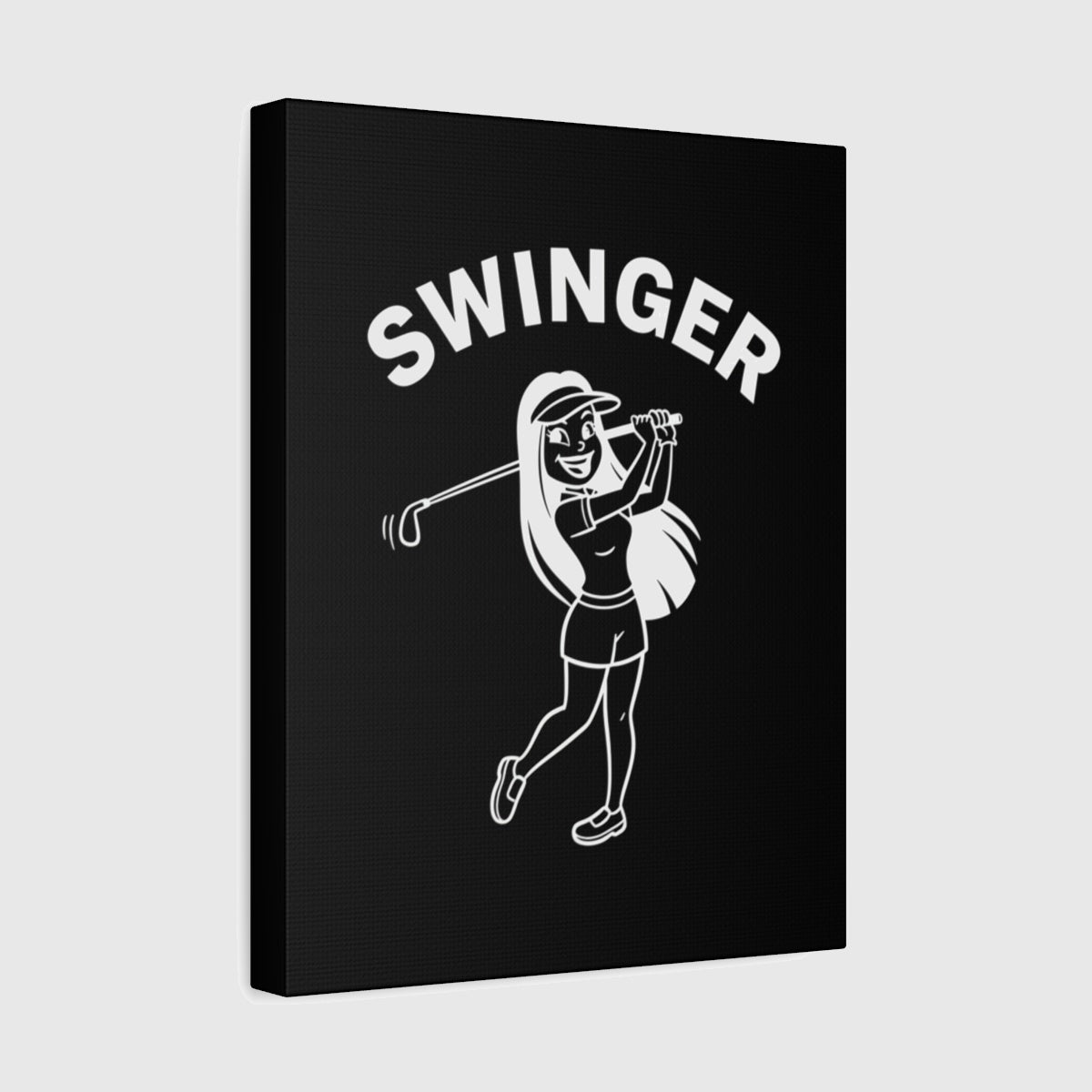 Retro Swinger Women's Golf T-Shirt - Canvas Wall Art - Black - 11×14 - front