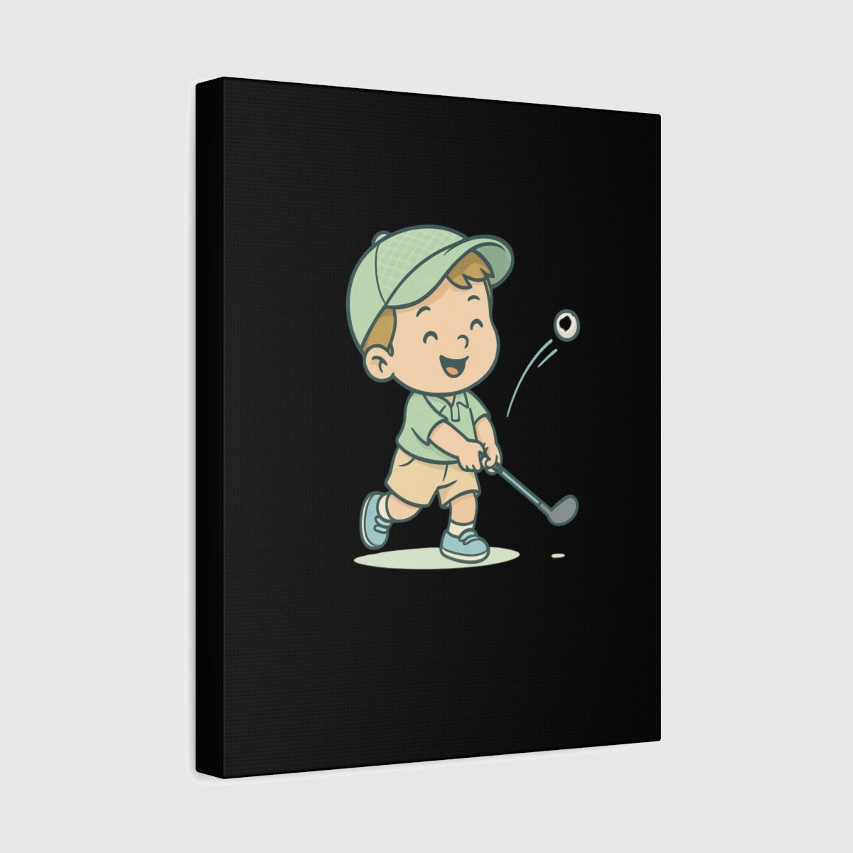 Happy Boy Golfer - Canvas Wall Art - Black - 11×14 - front