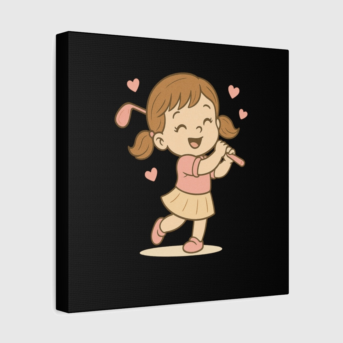 Happy Golfer Girl - Canvas Wall Art - Black - 12×12 - front
