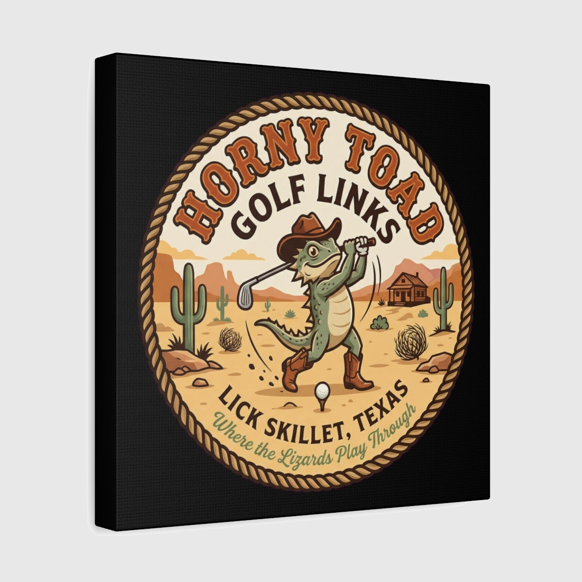 Horny Toad Golf Links - Lick Skillet, Texas - Canvas Wall Art - Black - 12×12 - front