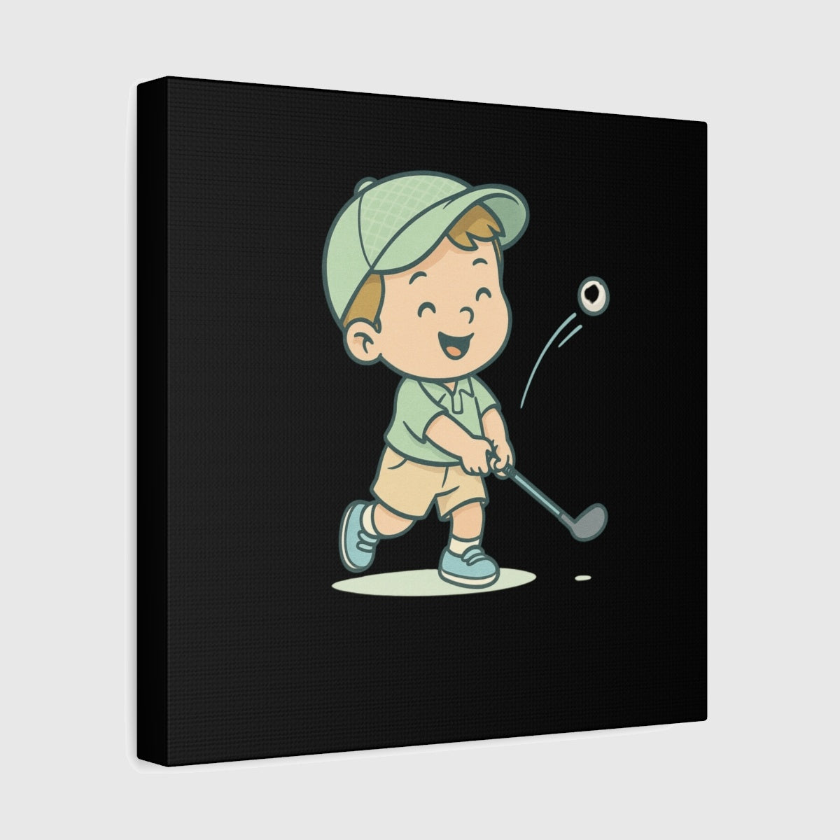 Happy Boy Golfer - Canvas Wall Art - Black - 12×12 - front