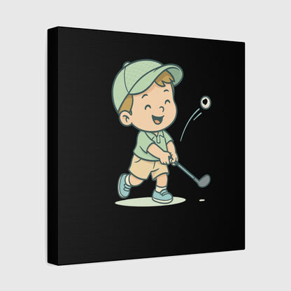 Happy Boy Golfer - Canvas Wall Art - Black - 12×12 - front