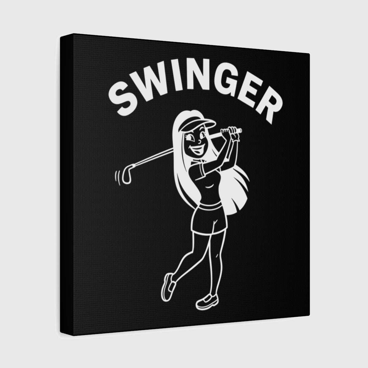 Retro Swinger Women's Golf T-Shirt - Canvas Wall Art - Black - 12×12 - front