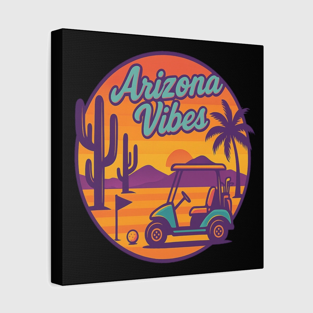 Golf Vibes - Arizona - Desert Edition Golf Destination - Canvas Wall Art - Black - 12×12 - front