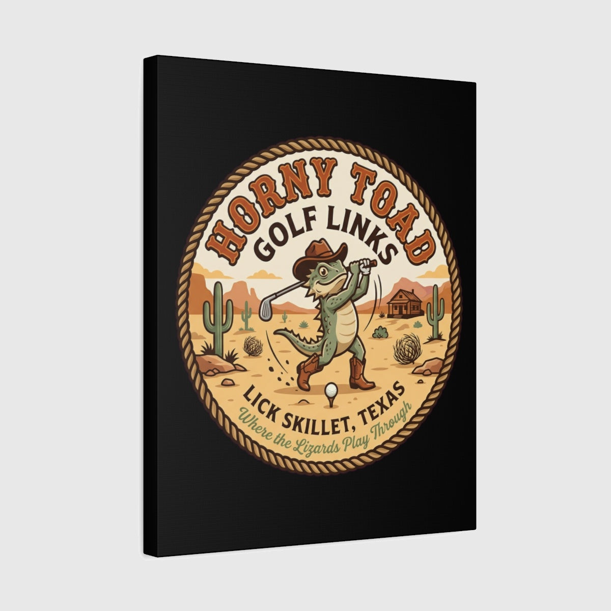 Horny Toad Golf Links - Lick Skillet, Texas - Canvas Wall Art - Black - 16×20 - front