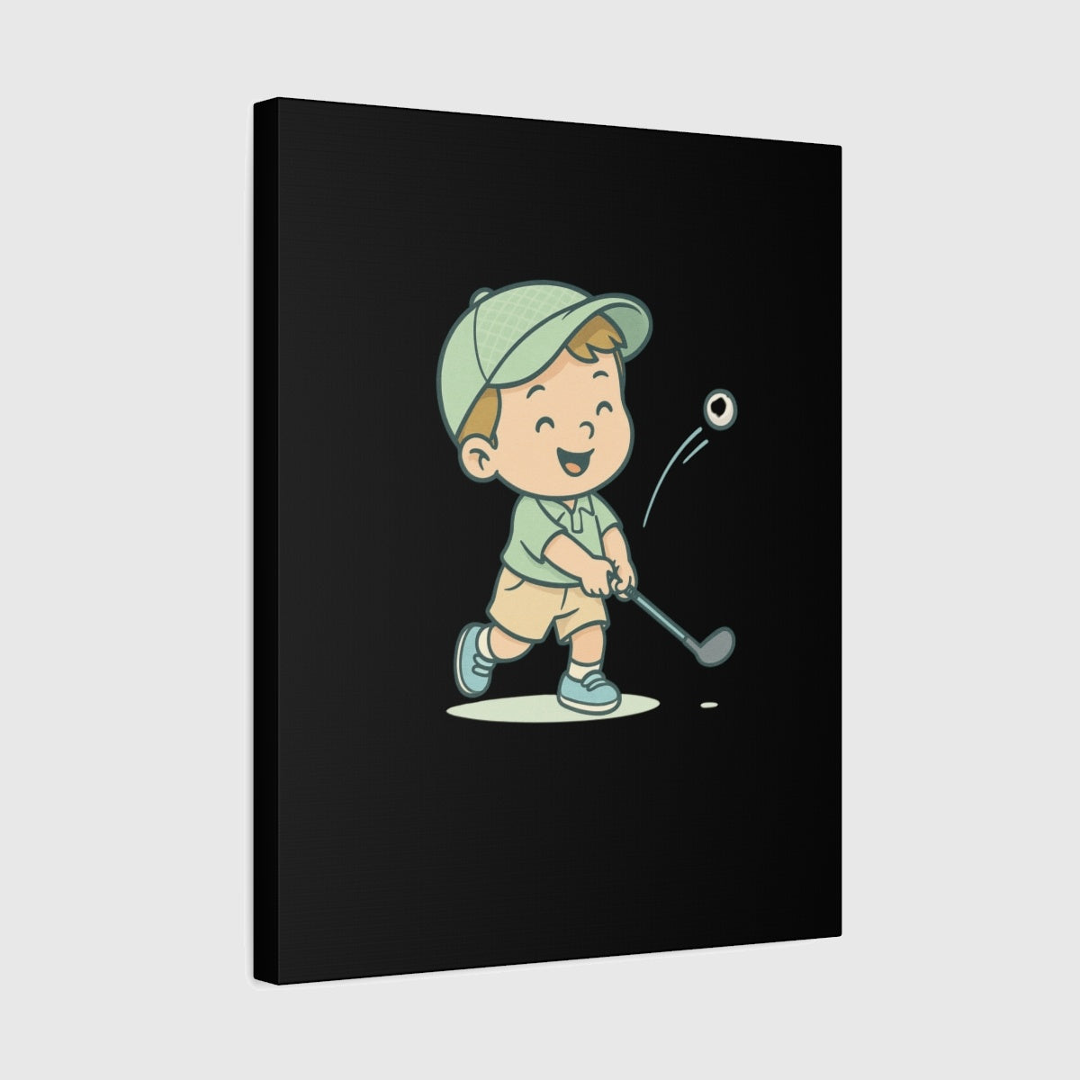 Happy Boy Golfer - Canvas Wall Art - Black - 16×20 - front