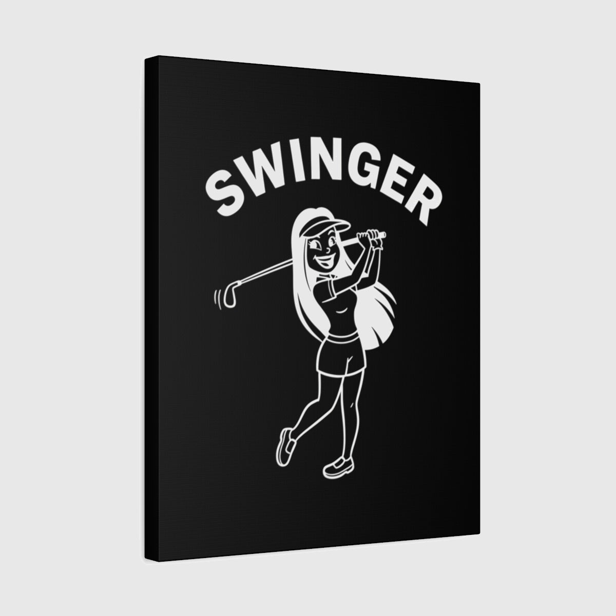 Retro Swinger Women's Golf T-Shirt - Canvas Wall Art - Black - 16×20 - front