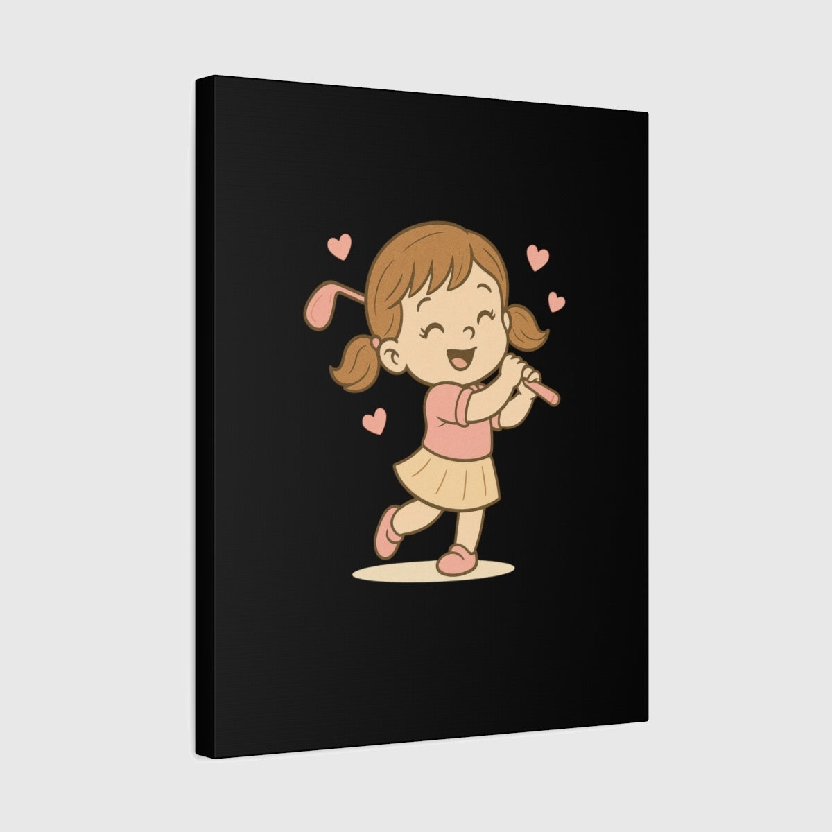 Happy Golfer Girl - Canvas Wall Art - Black - 16×20 - front